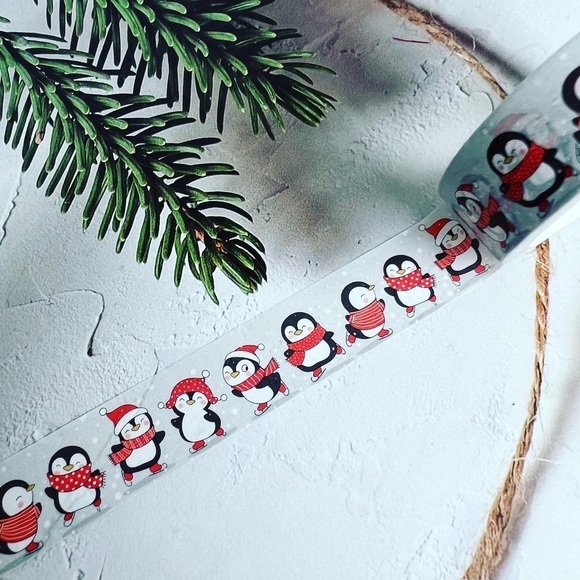 Chubby Penguins Iceskating With Friends, Winter & Holiday Washi Tape, 1 Roll - Picture 4 of 8